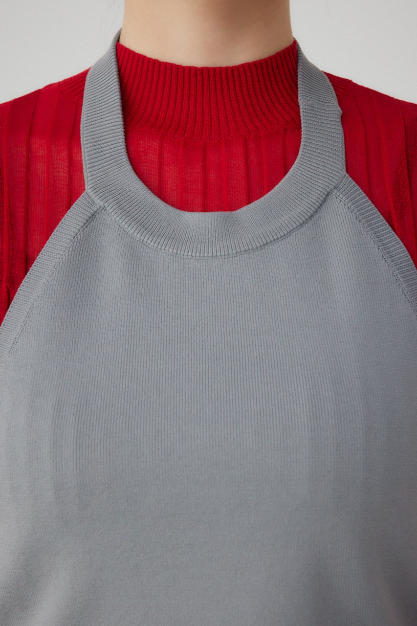 【PLUS】ホルターネックレイヤードセットニット RED FREE