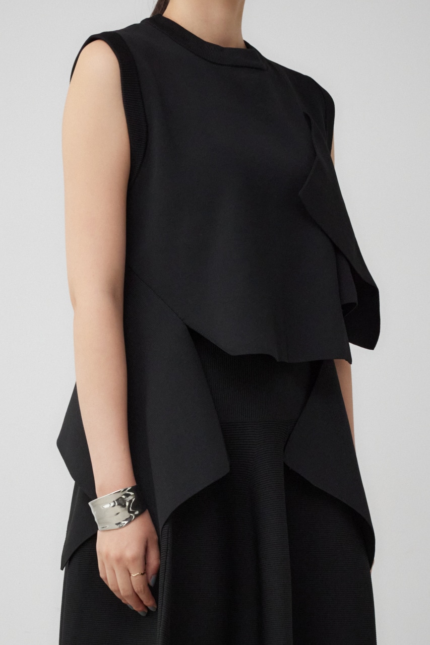 【PLUS】アシンメトリーヘムニットベスト BLK FREE