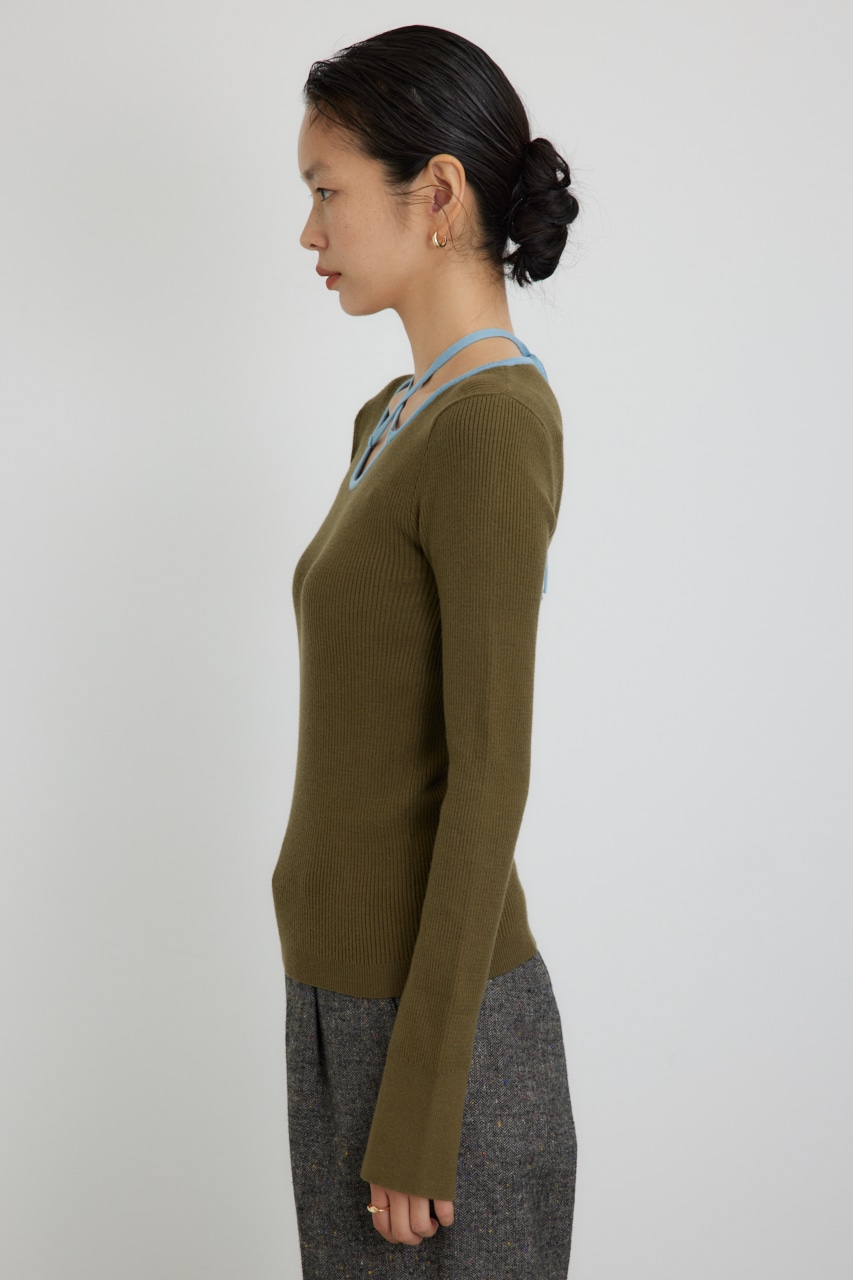 【PLUS】ベストレイヤードホルターネックニット KHA FREE