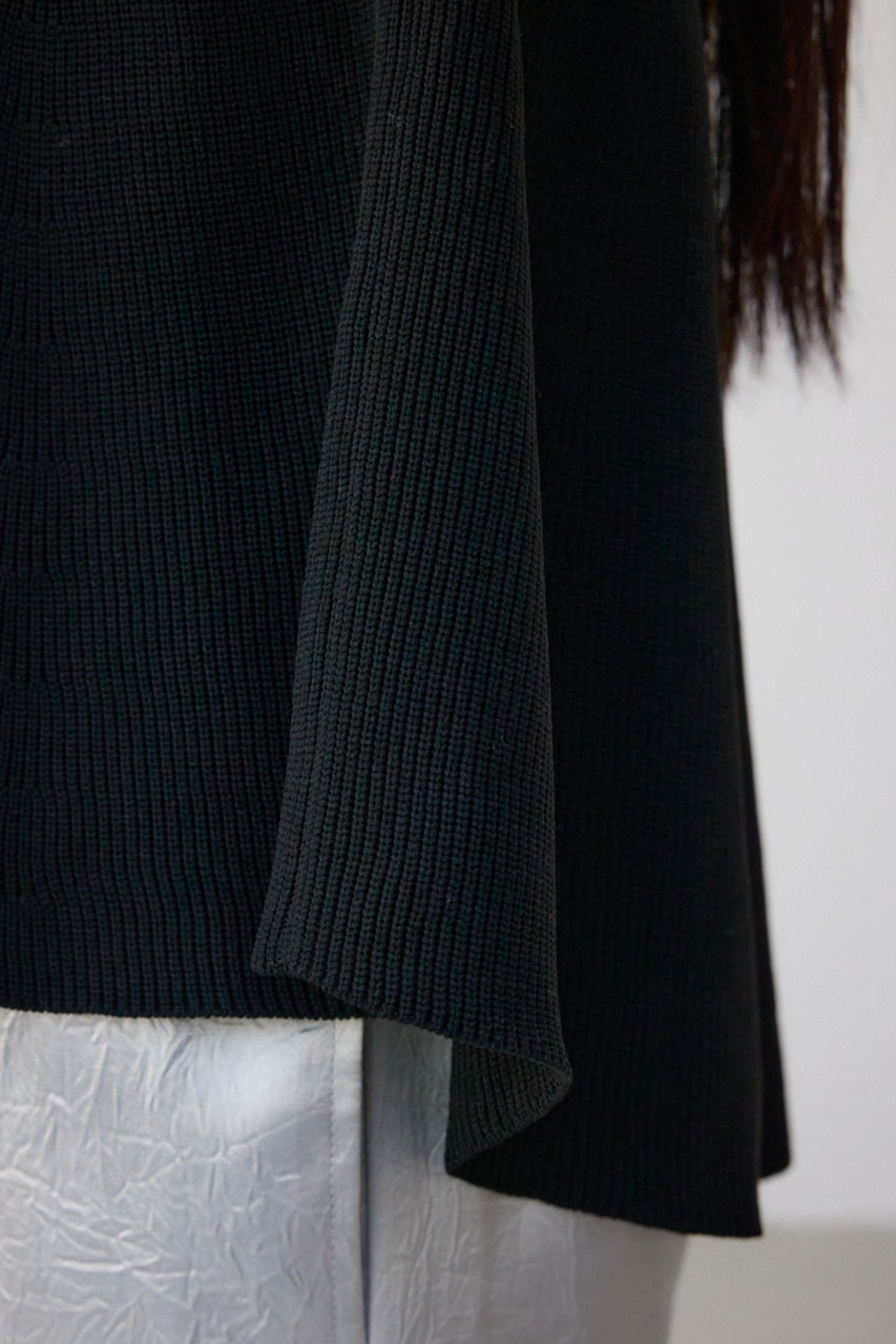 ペプラム5分袖ニットトップス BLK FREE