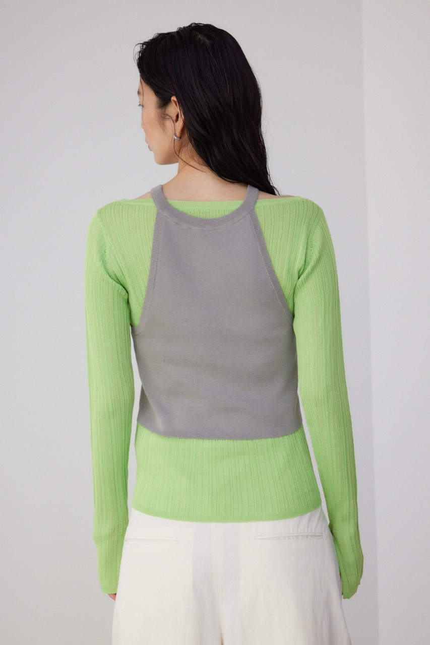 【PLUS】シアーレイヤードニットトップス LIME FREE