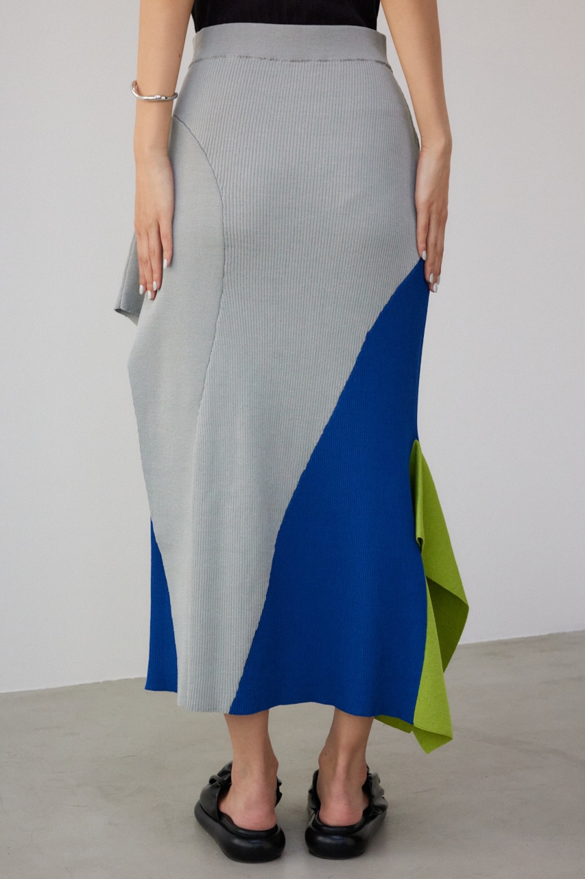 【PLUS】タックドレープニットスカート 柄BLU M