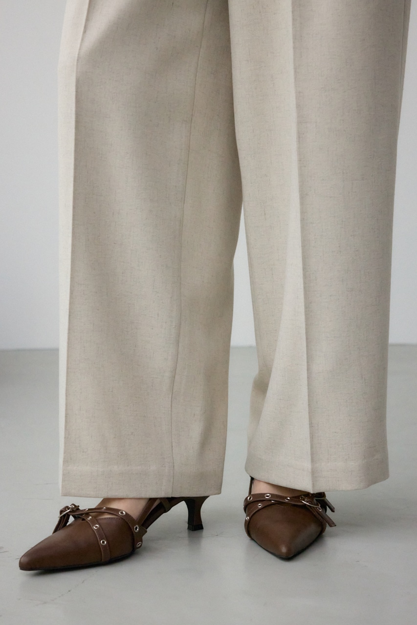 ポリエステルリネンミックスワイドパンツ L/BEG M