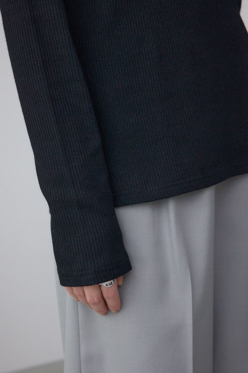 シアーネックリブトップス BLK FREE