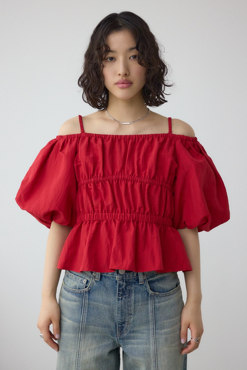 パフショルダー2WAYブラウス RED FREE