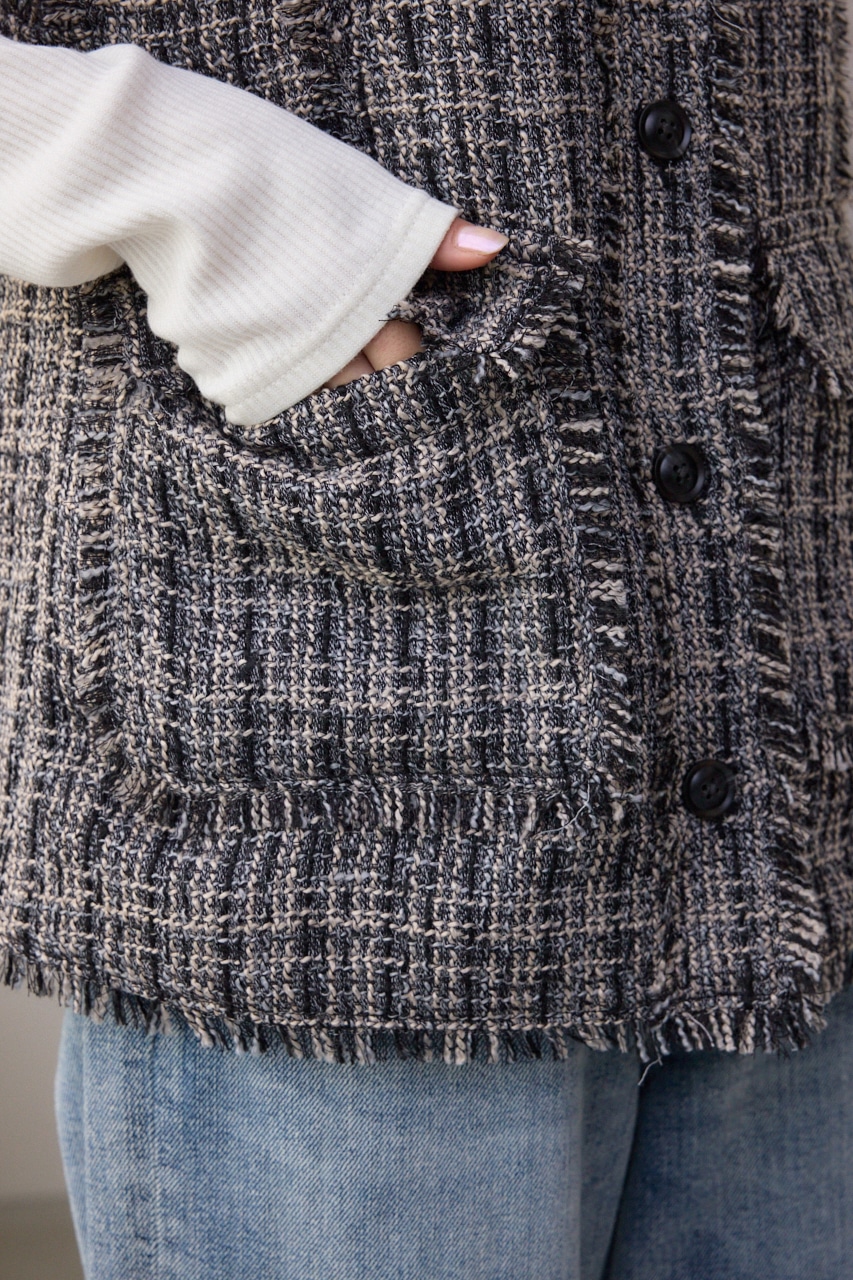 ツイードフリンジベスト 柄BLK FREE
