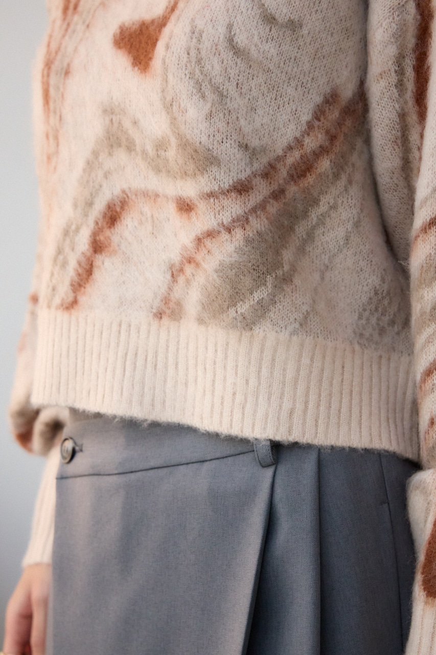 マーブルクロップドジャガードニット 柄BEG FREE