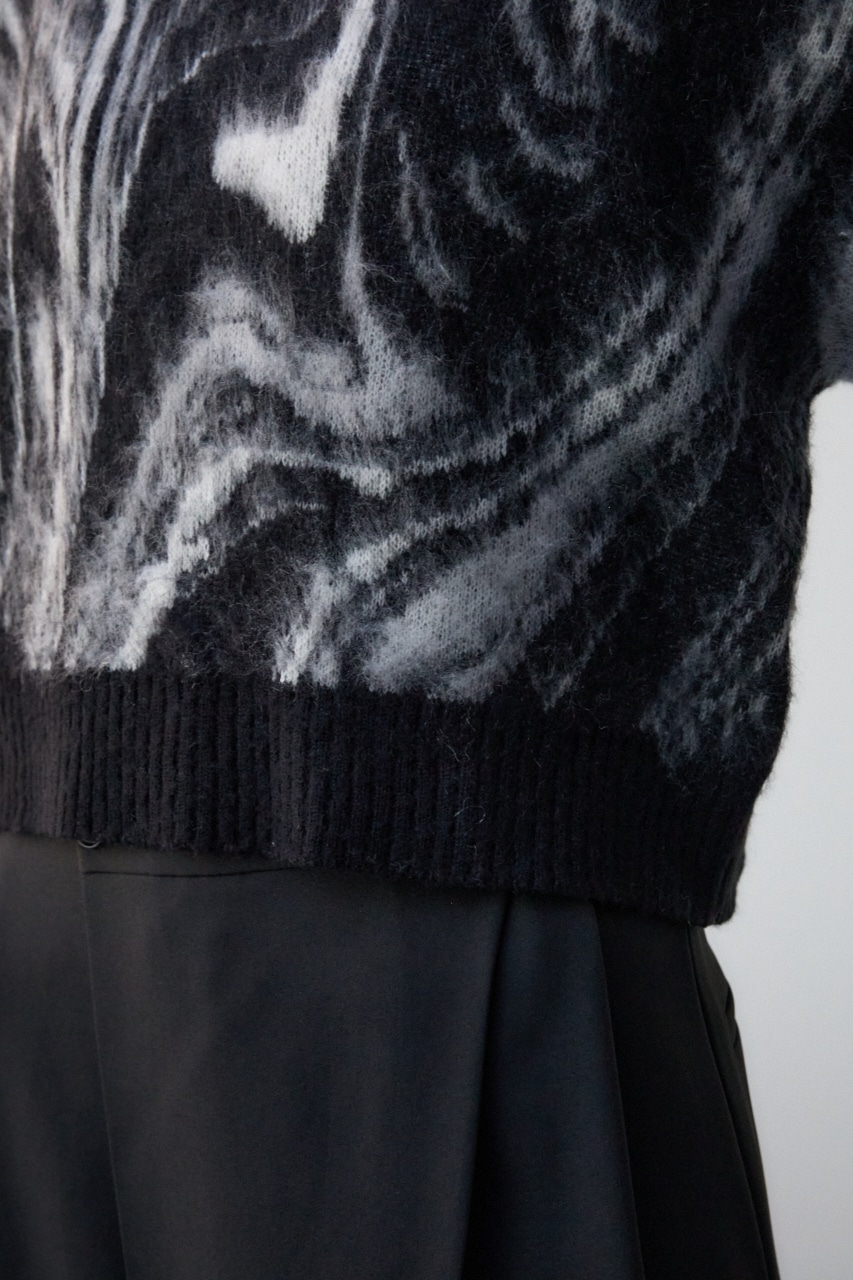 マーブルクロップドジャガードニット 柄BLK FREE