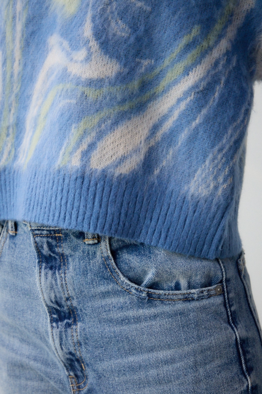 マーブルクロップドジャガードニット 柄BLU FREE