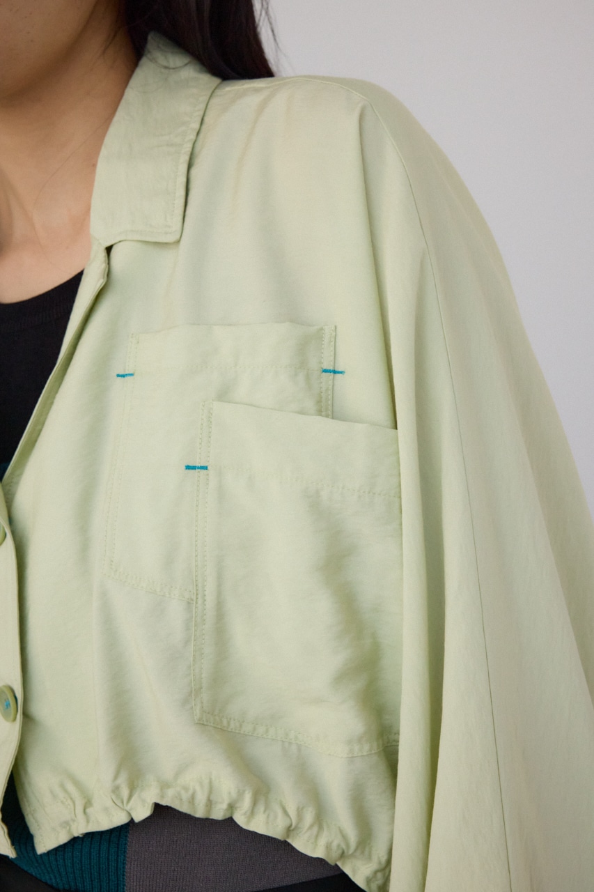 【PLUS】ショートギャザーシアーシャツ LIME FREE