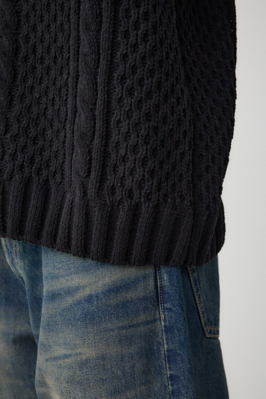 シェニールケーブルニット BLK S-M