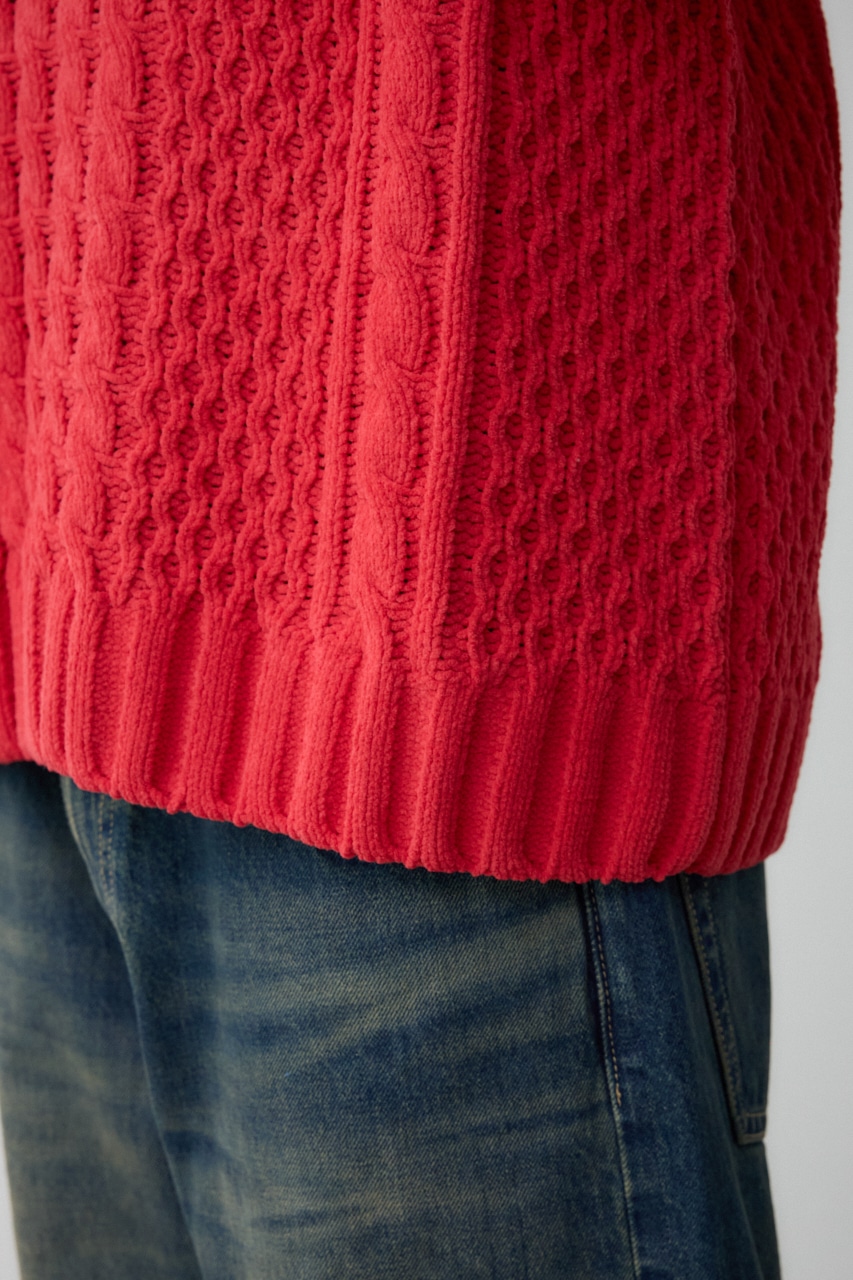 シェニールケーブルニット L/RED S-M