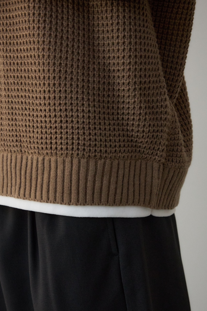 ワッフルレイヤードニット BEG L