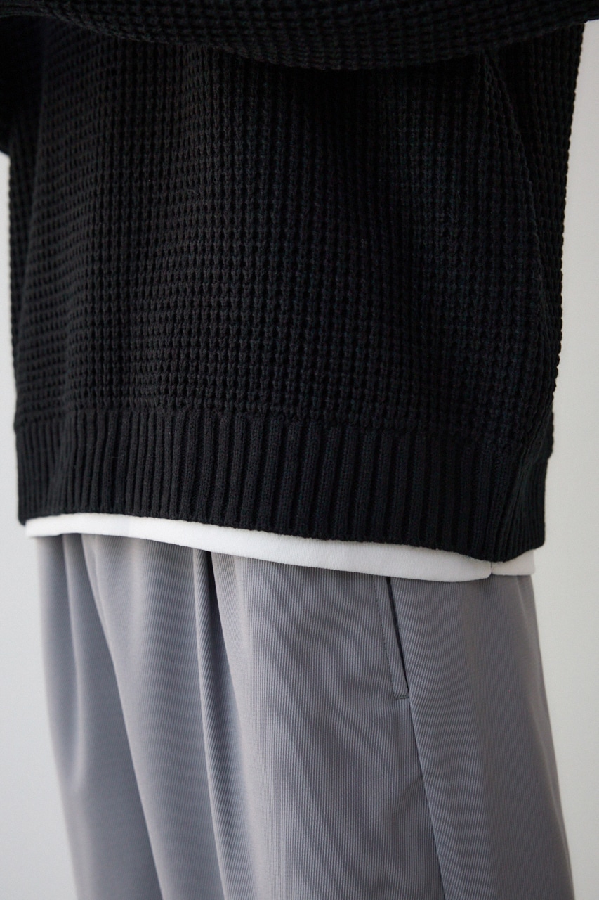 ワッフルレイヤードニット BLK M