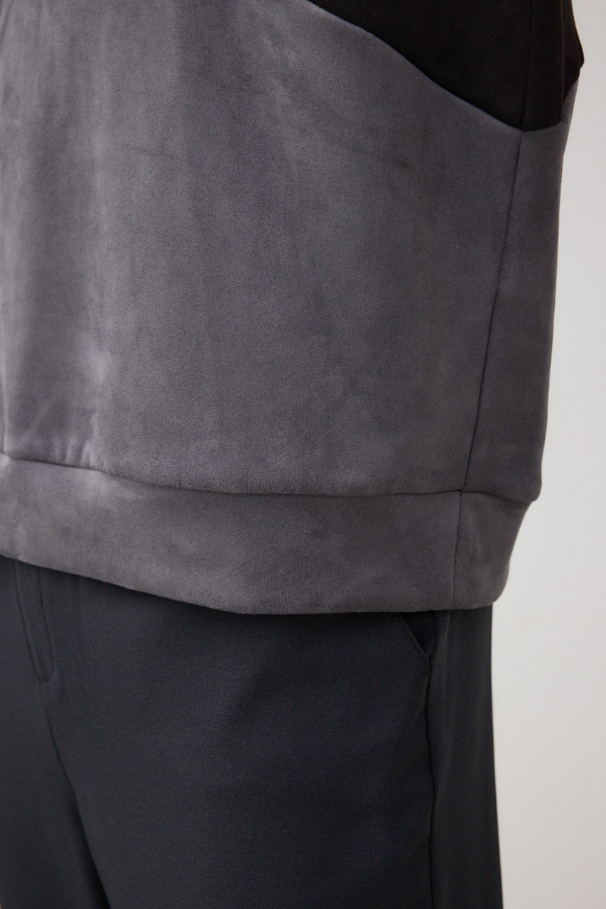 フェイクスウェードパネル切替トップス 柄BLK FREE