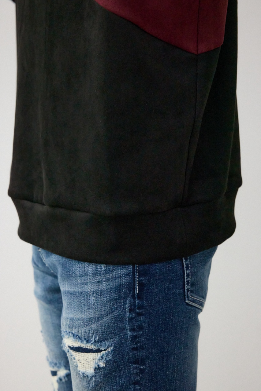 フェイクスウェードパネル切替トップス 柄BRD FREE