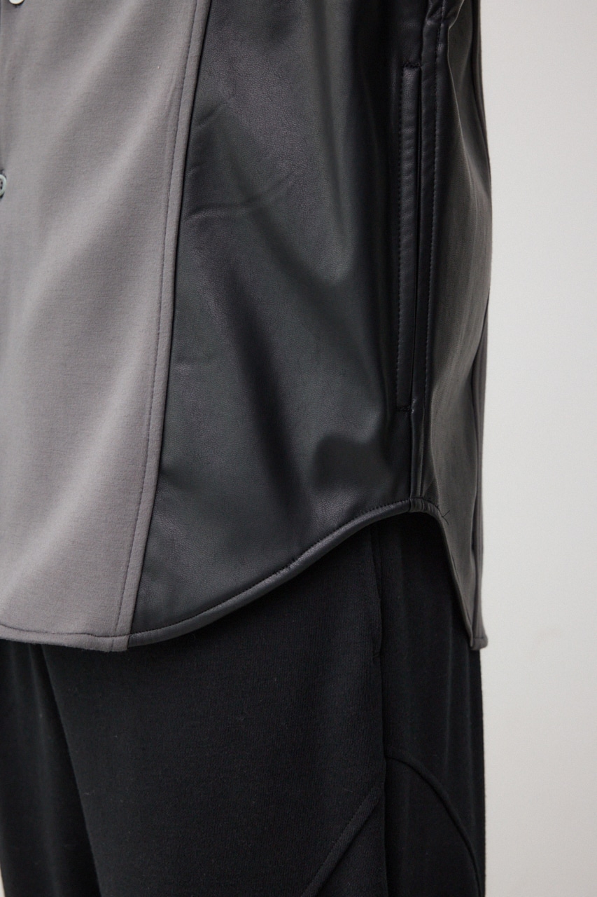 フェイクレザースウィッチングシャツ 柄GRY FREE