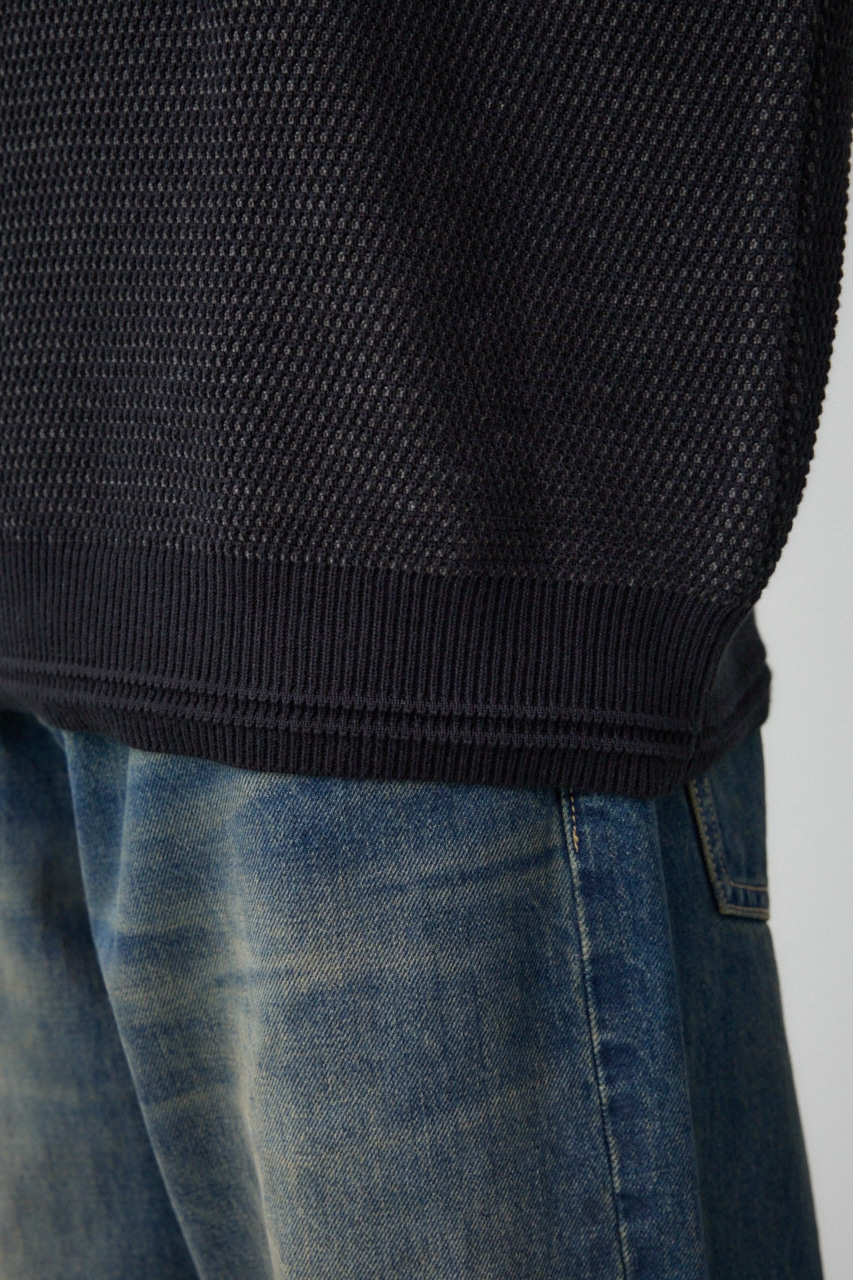 ハニカムタートルネックニット BLK L