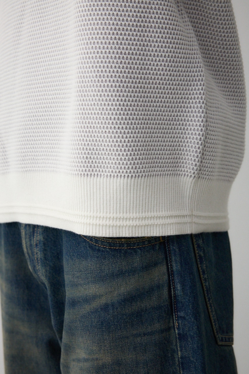 ハニカムタートルネックニット WHT L