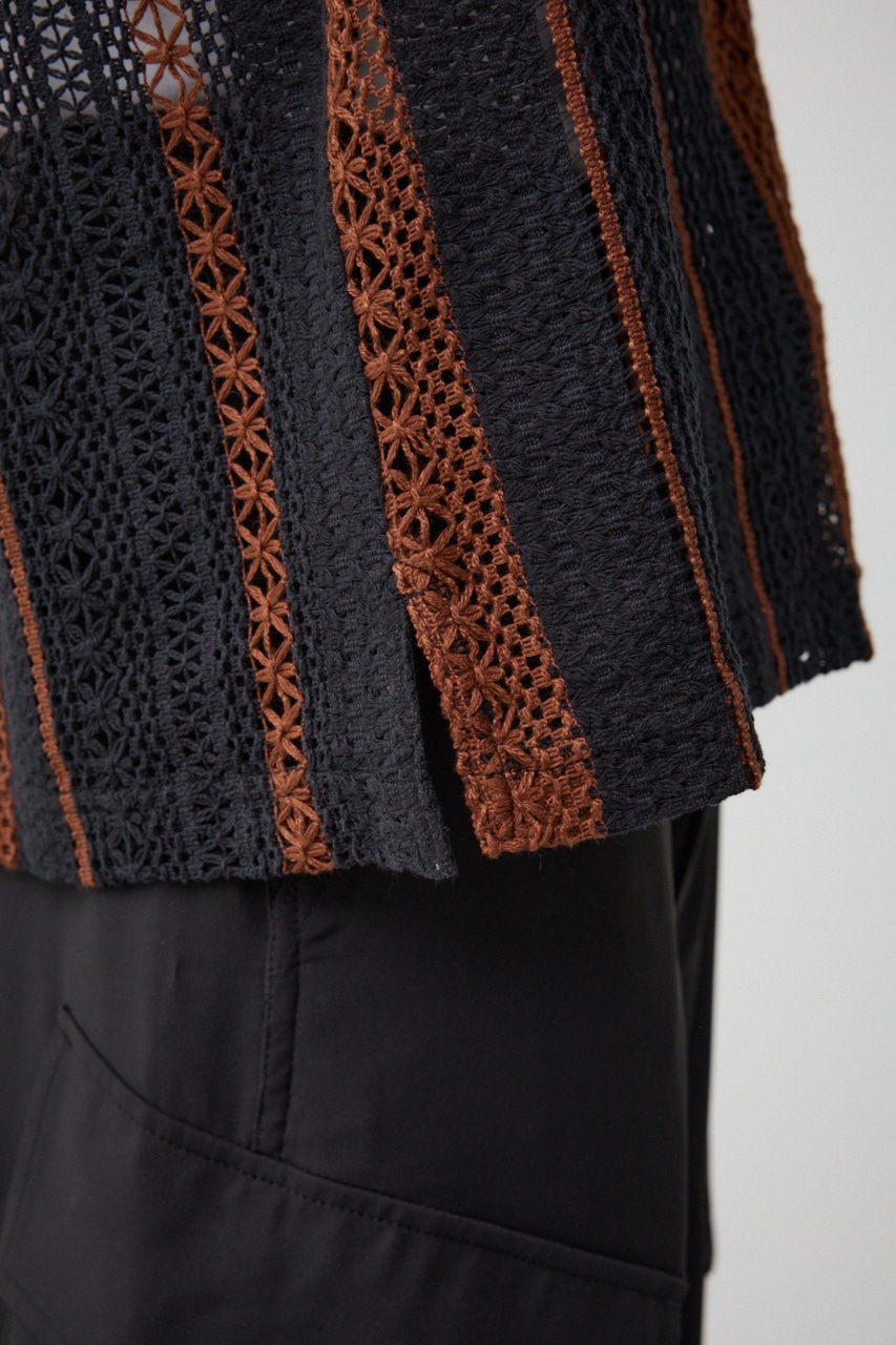 メッシュ開襟長袖シャツ 柄BLK FREE