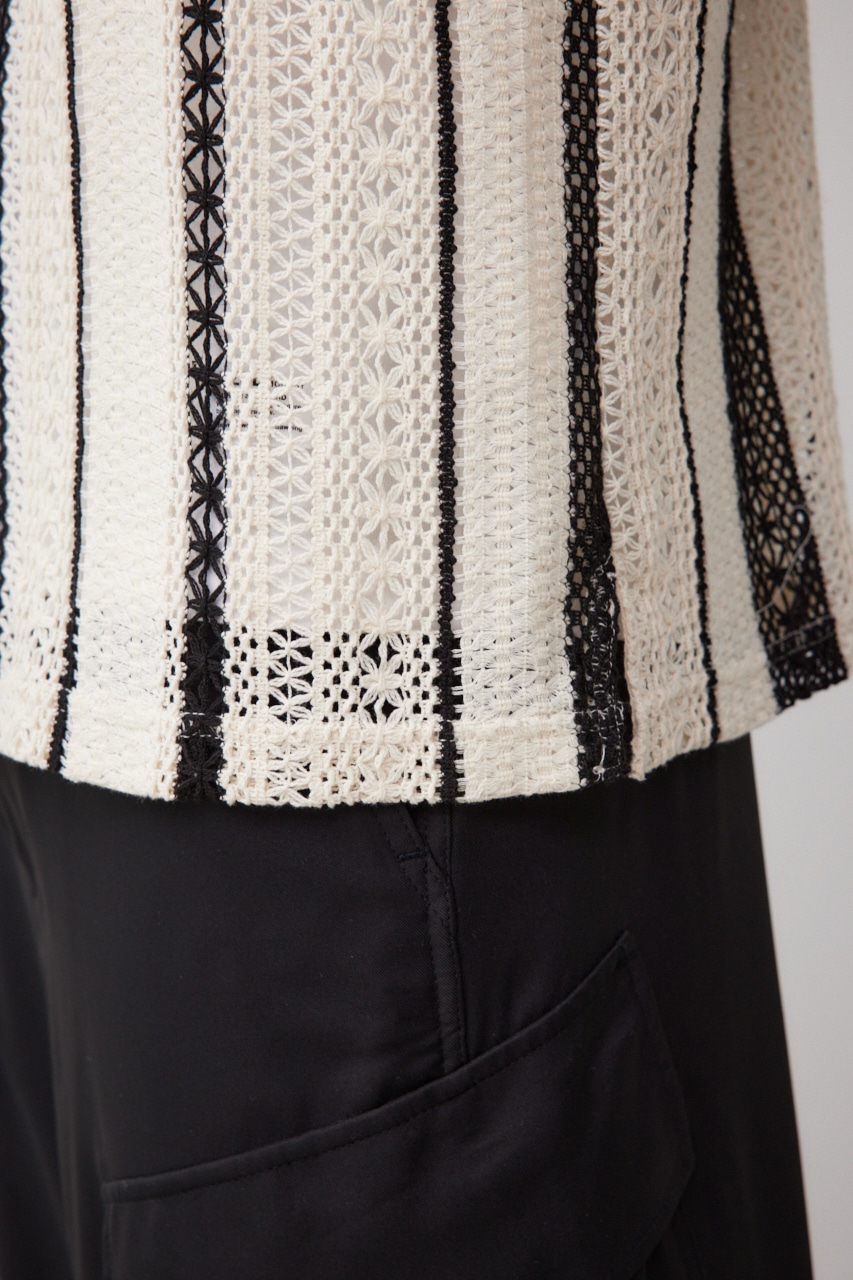 メッシュ開襟長袖シャツ 柄WHT FREE