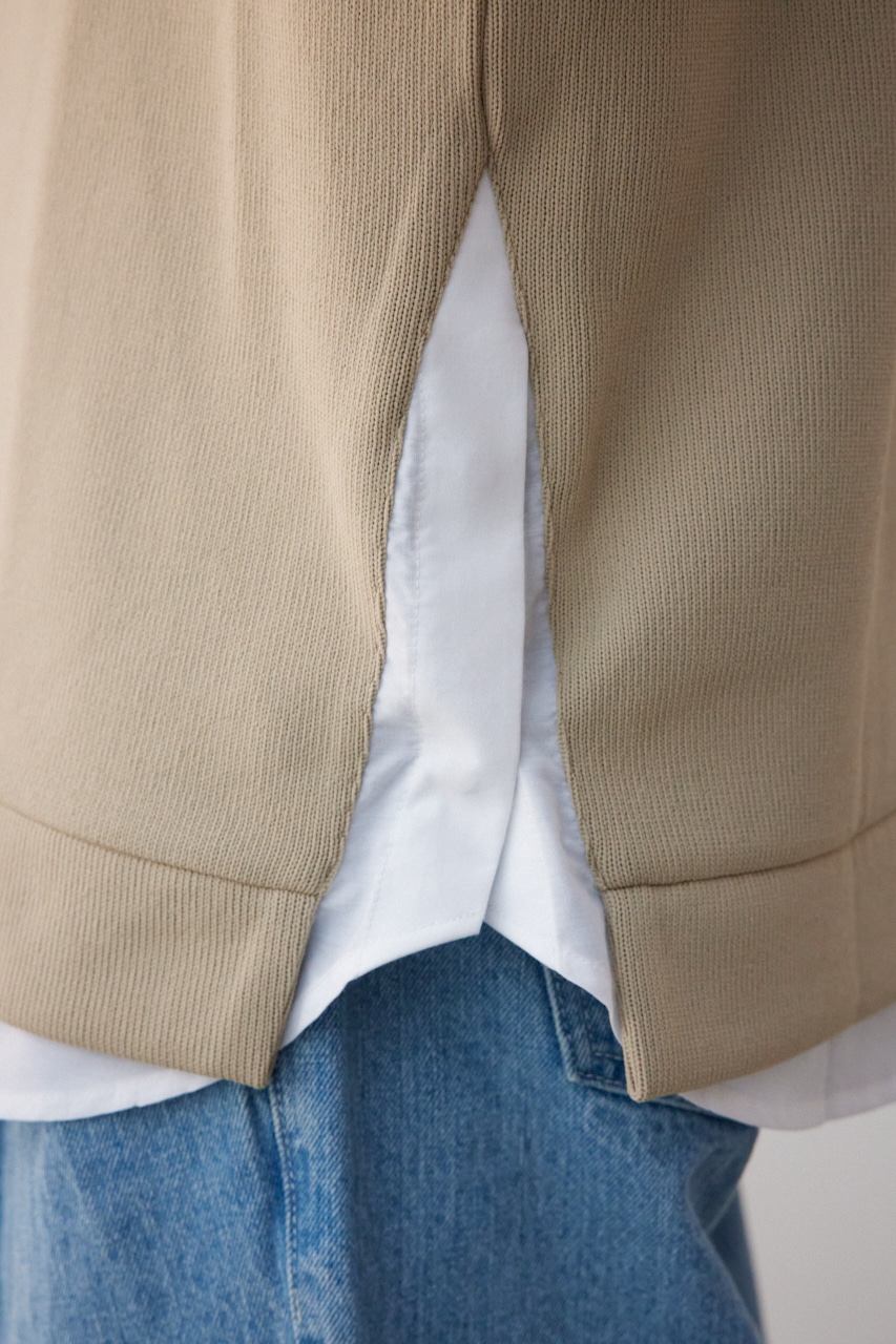 シャツレイヤードスリットニットソー BEG M