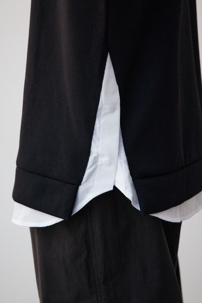 シャツレイヤードスリットニットソー BLK M