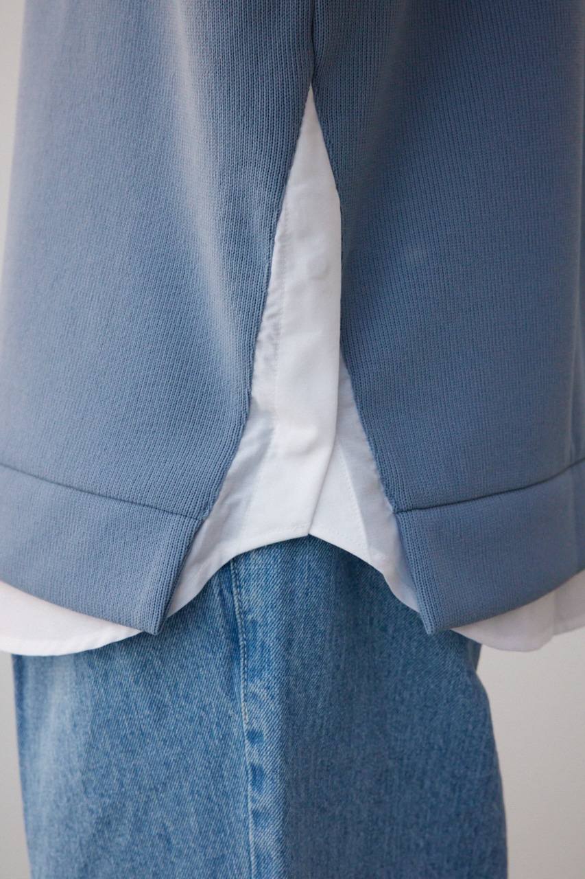 シャツレイヤードスリットニットソー BLU M