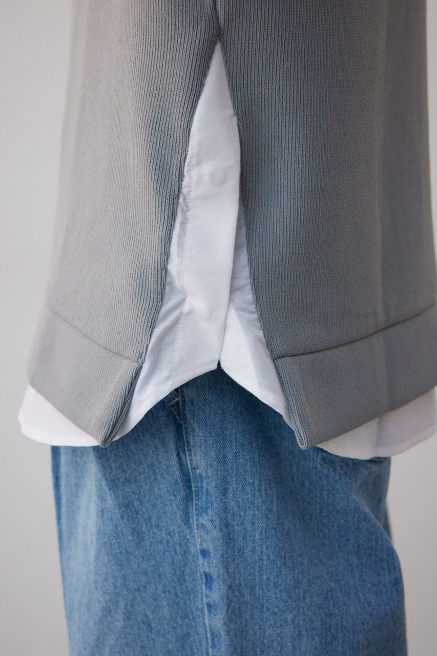 シャツレイヤードスリットニットソー GRY M