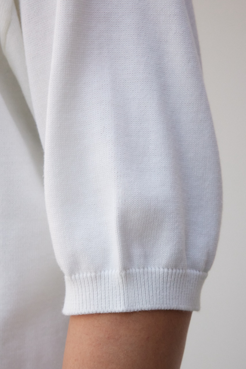 3D刺繍半袖ニットトップス WHT FREE