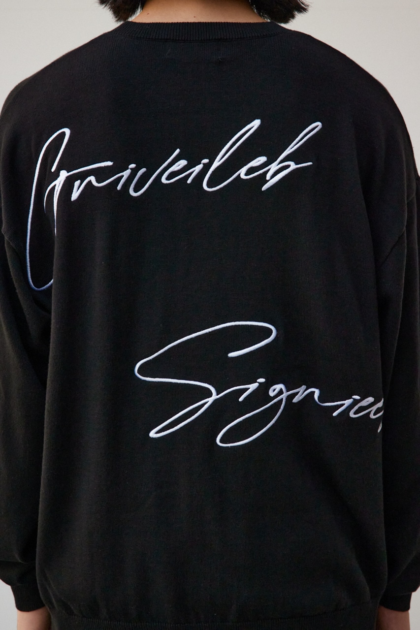 3D刺繍長袖ニットトップス BLK FREE