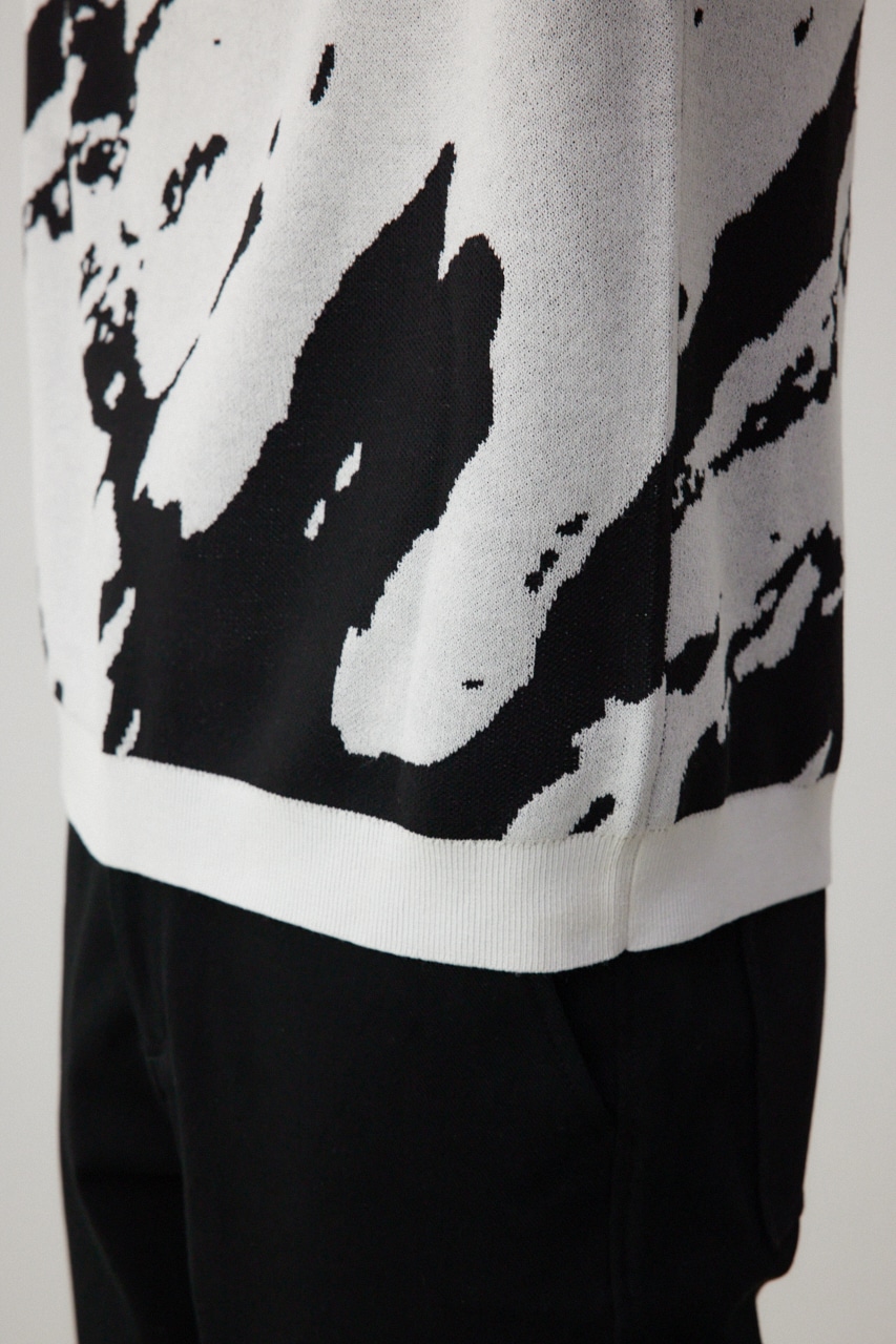 総柄半袖ニットトップス 柄WHT FREE