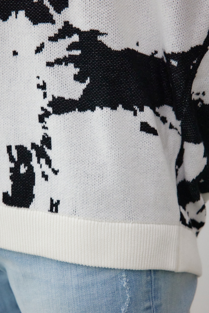 アブストラクトオーバーサイズニット 柄WHT FREE