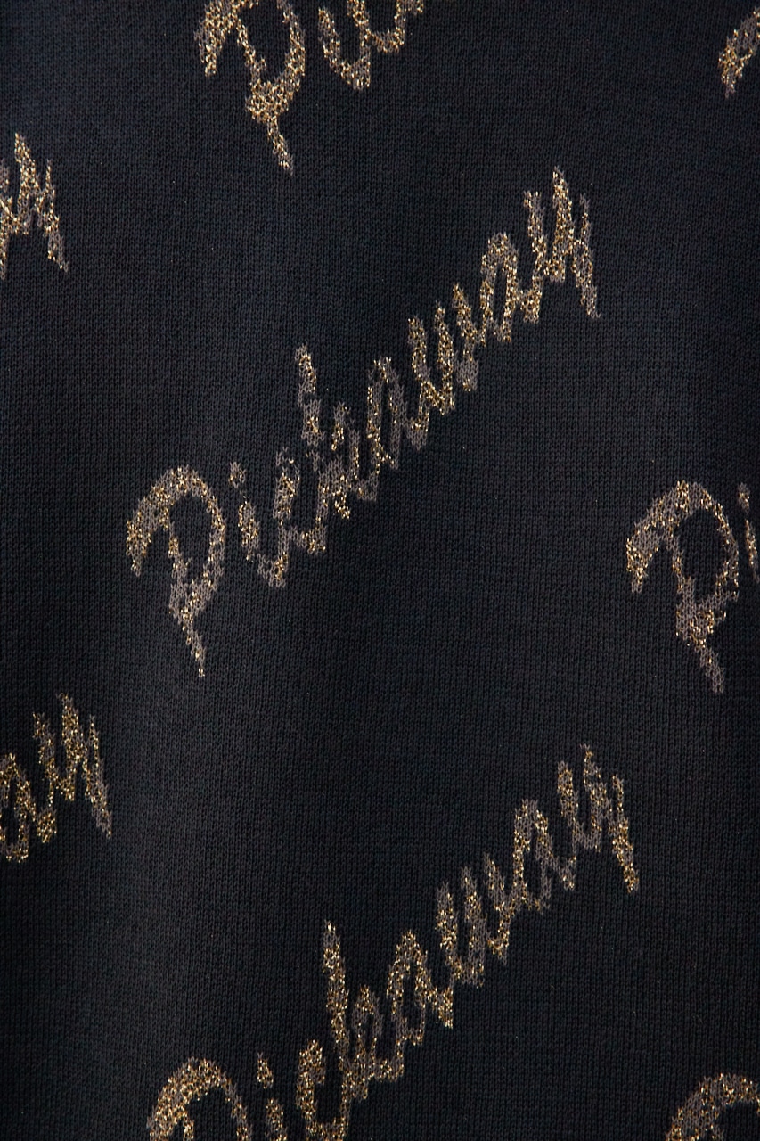 ゴールド総柄半袖ニットトップス 柄BLK FREE