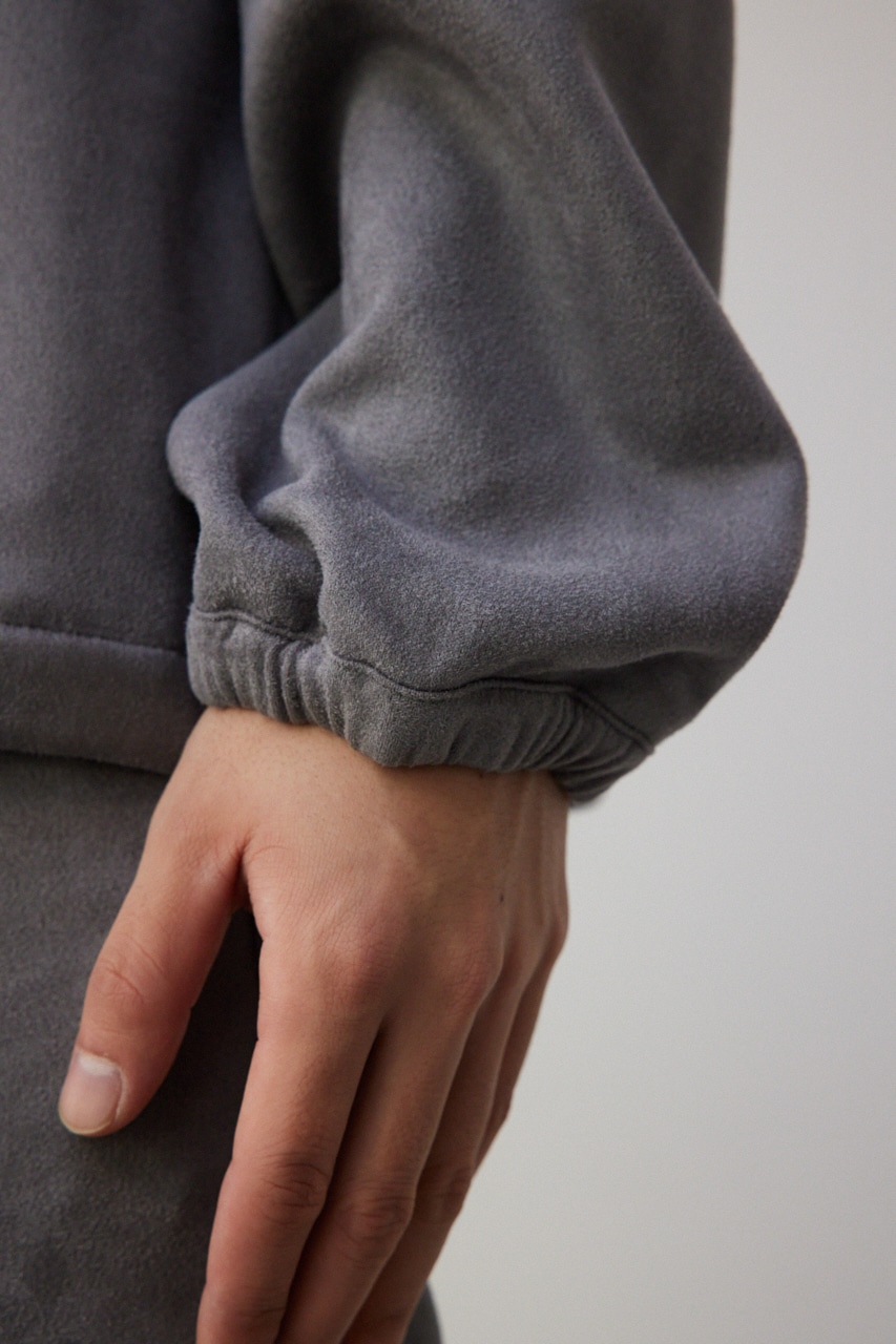 ワンポイント刺繍フェイクスウェードハーフジップ GRY FREE