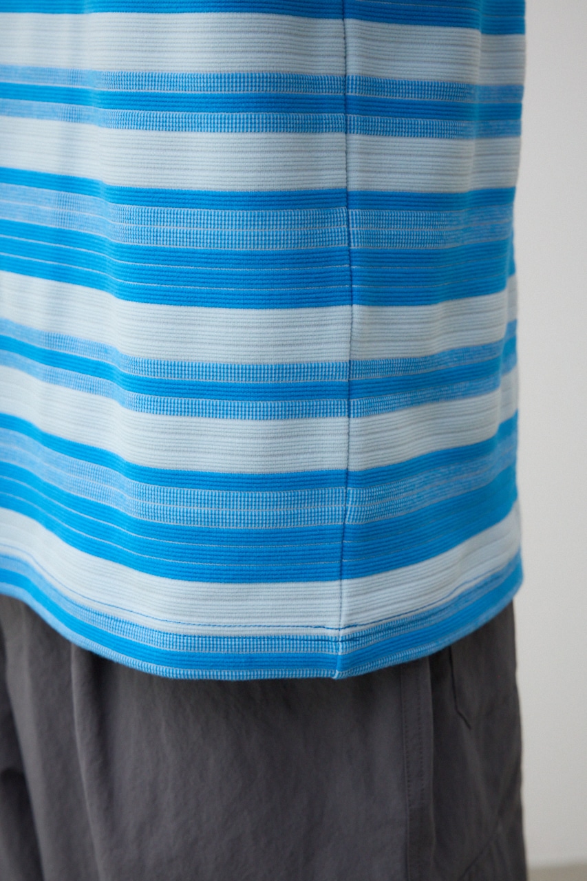 リップルジャガードボーダービッグTEE 柄BLU FREE