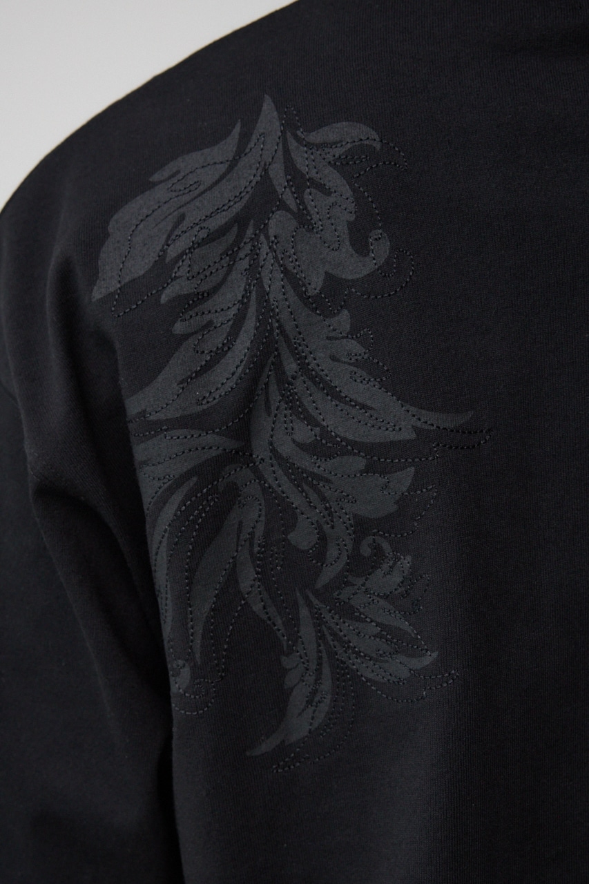 フラワープリント刺繍TEE BLK FREE