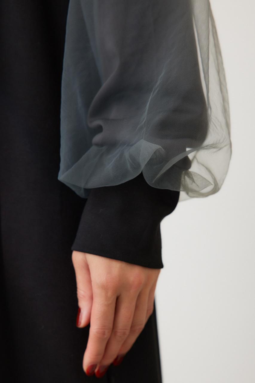 チュールスリーブドッキングワンピース BLK FREE