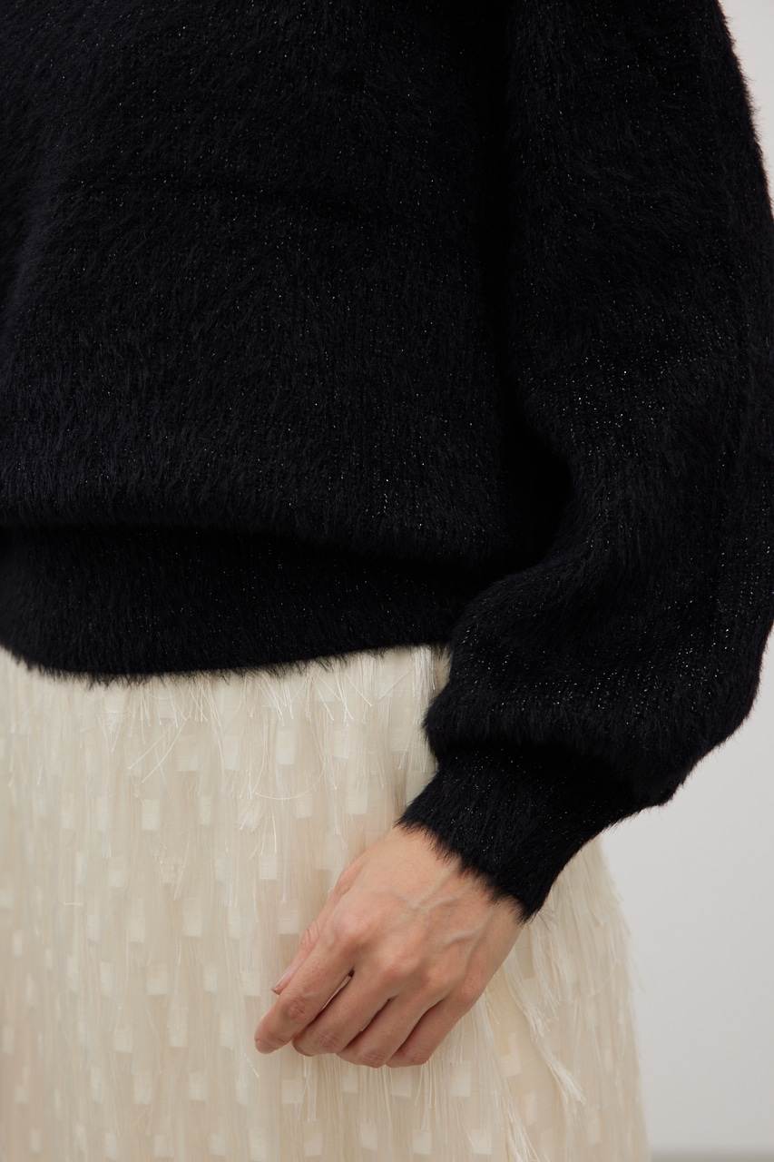 オフショルダーシャギーラメニット BLK FREE