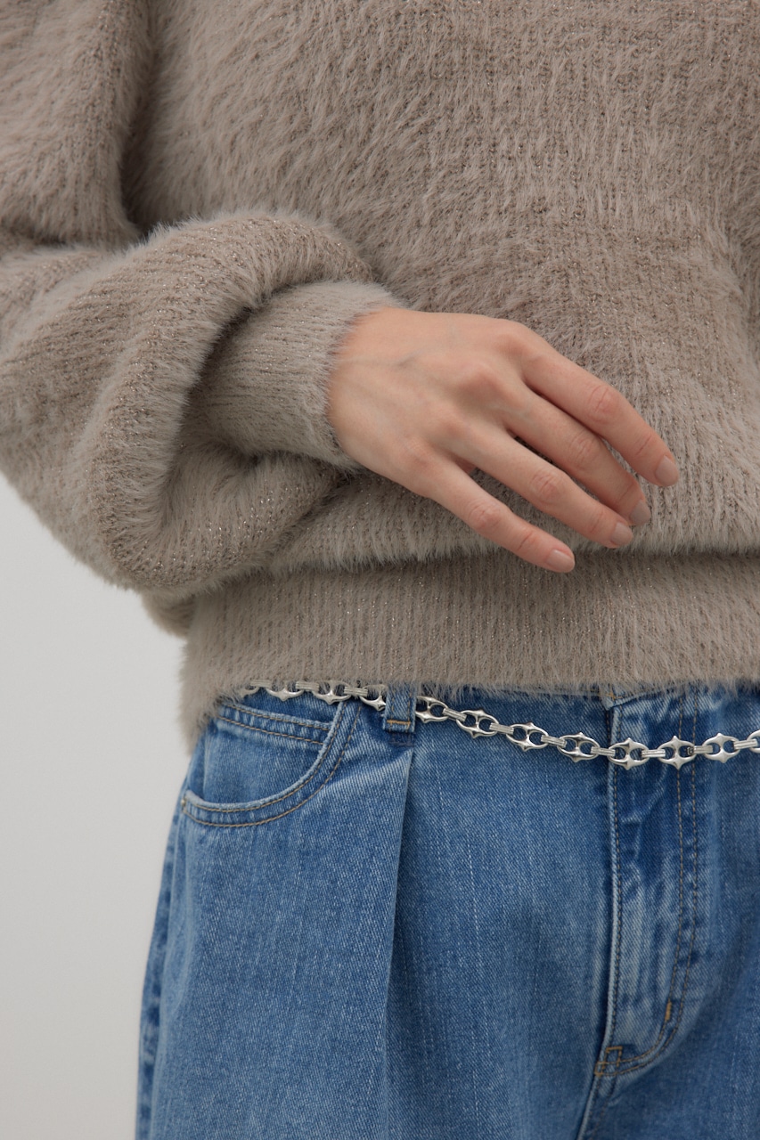 オフショルダーシャギーラメニット MOCHA FREE