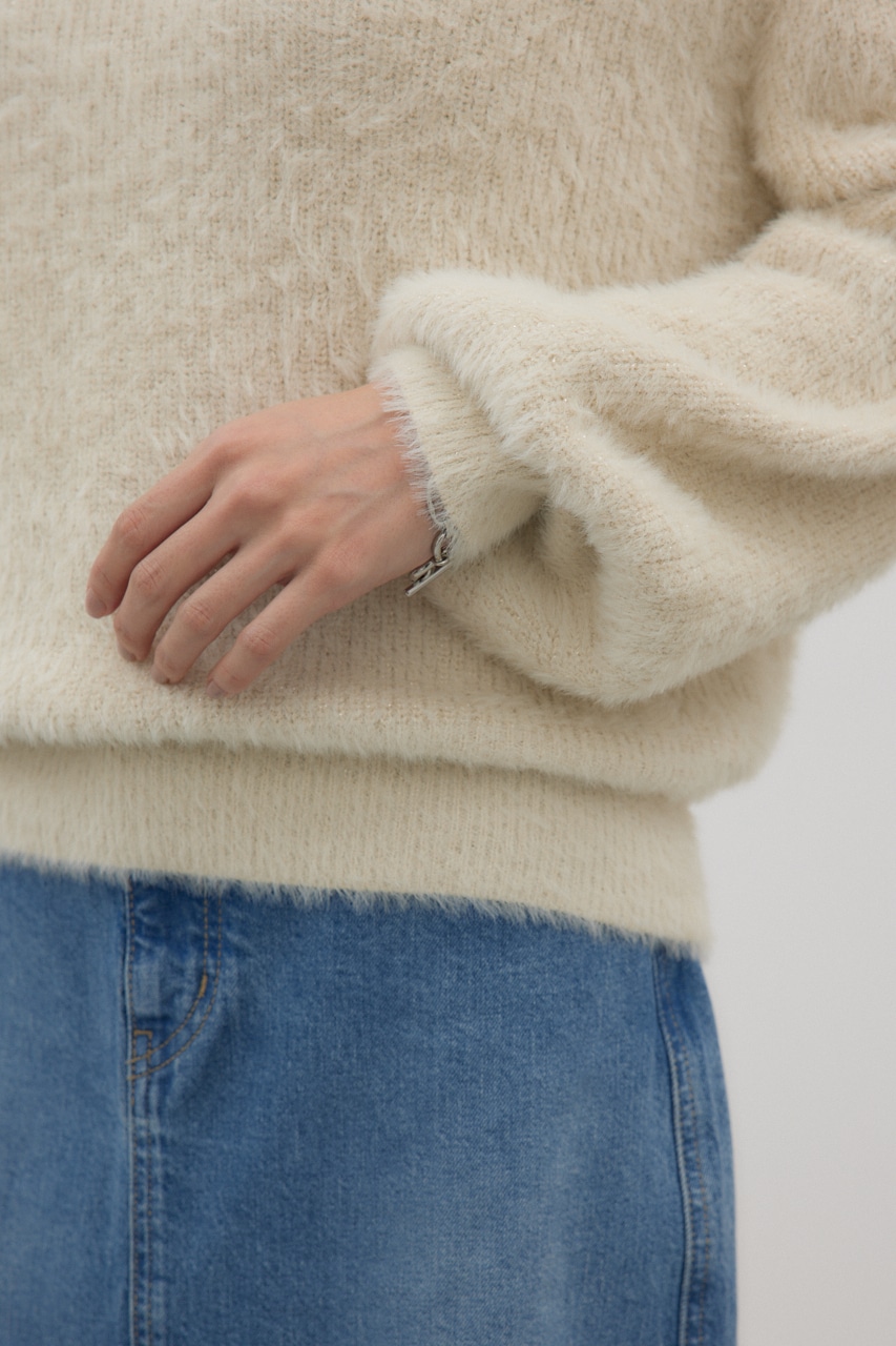 オフショルダーシャギーラメニット O/WHT FREE