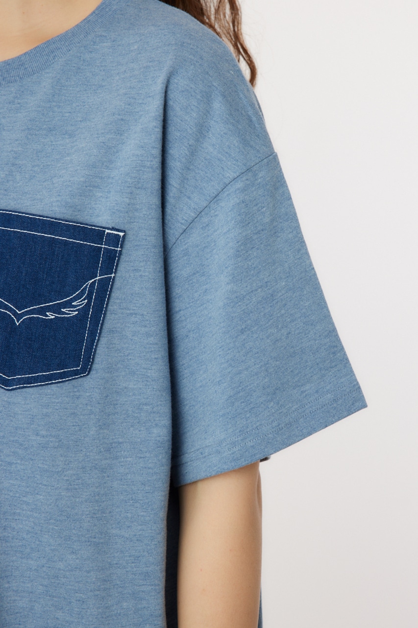 Oblong Logo デニムアップリケTワンピース BLU FREE