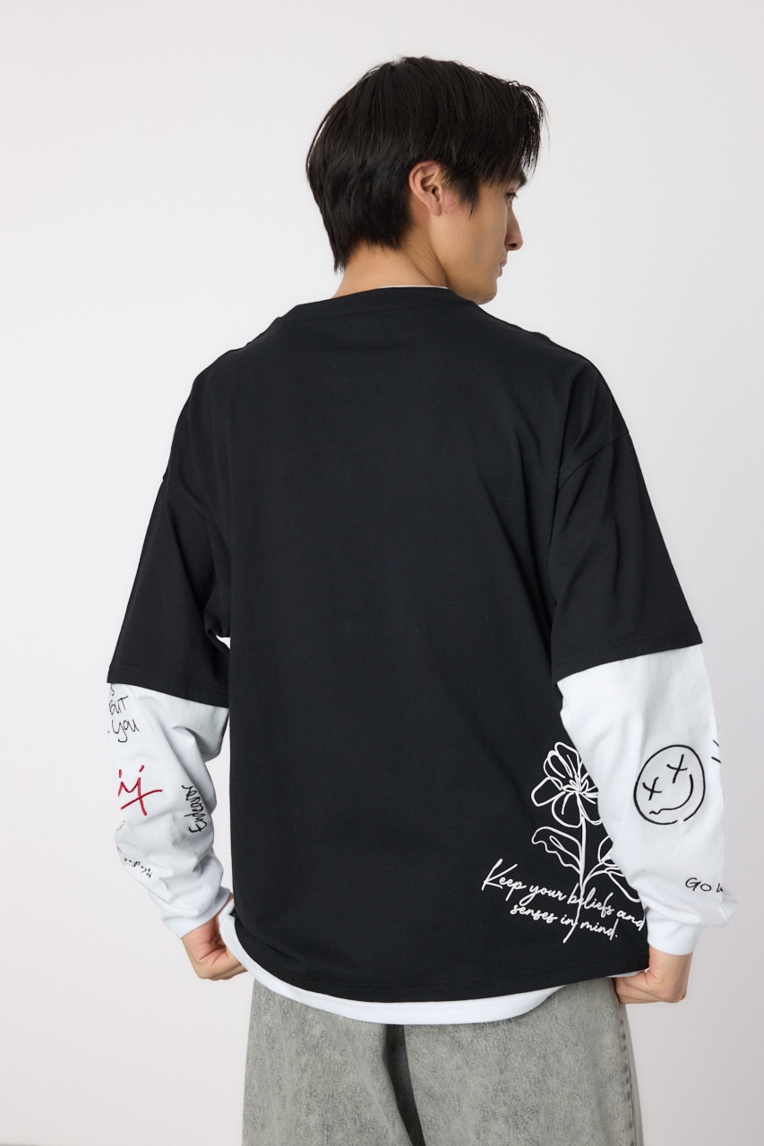 【UNISEX】フェイクレイヤードロングスリーブTシャツ BLK M