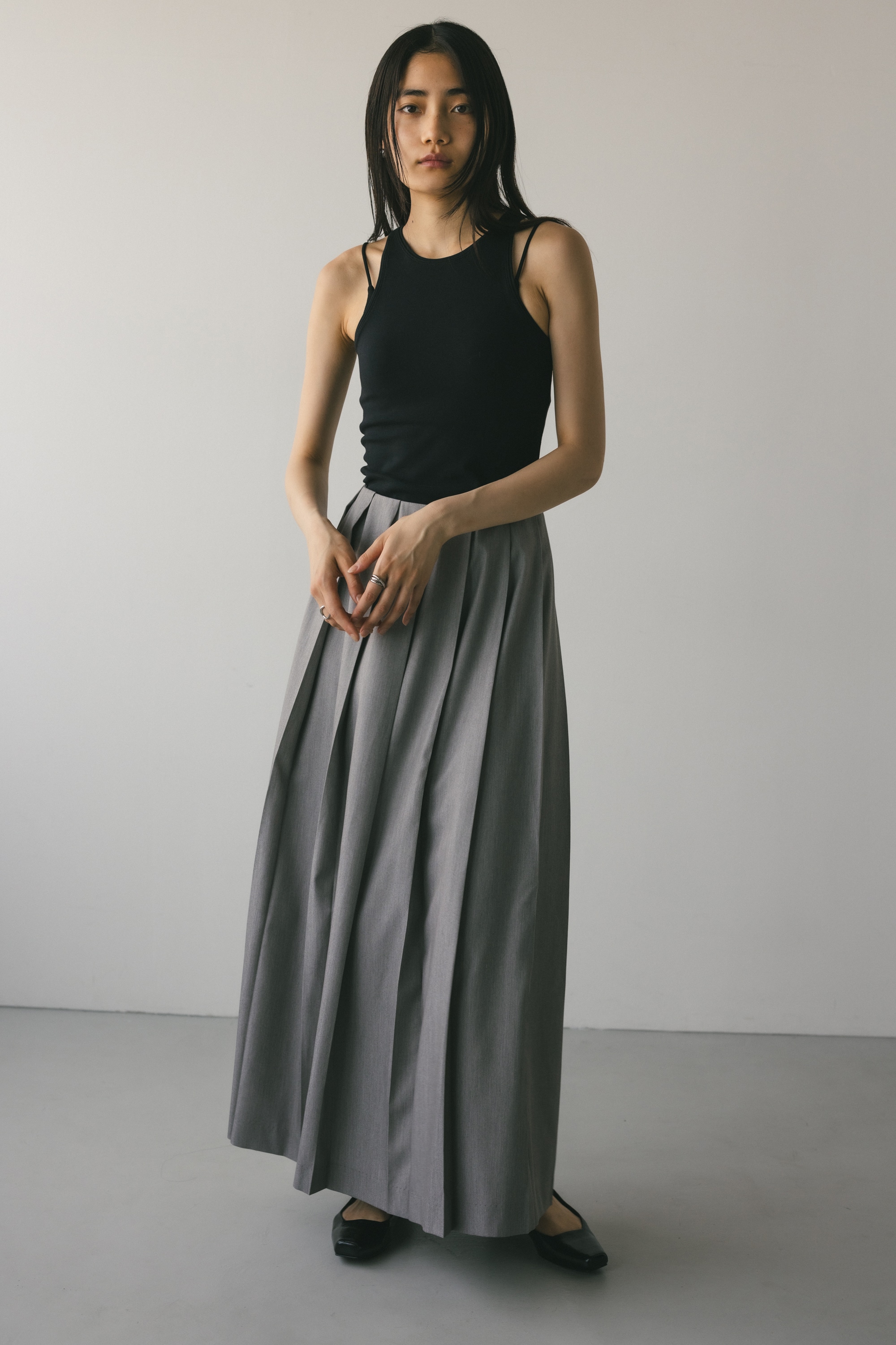 2WAYサイドオープンワイドプリーツスカート GRY S