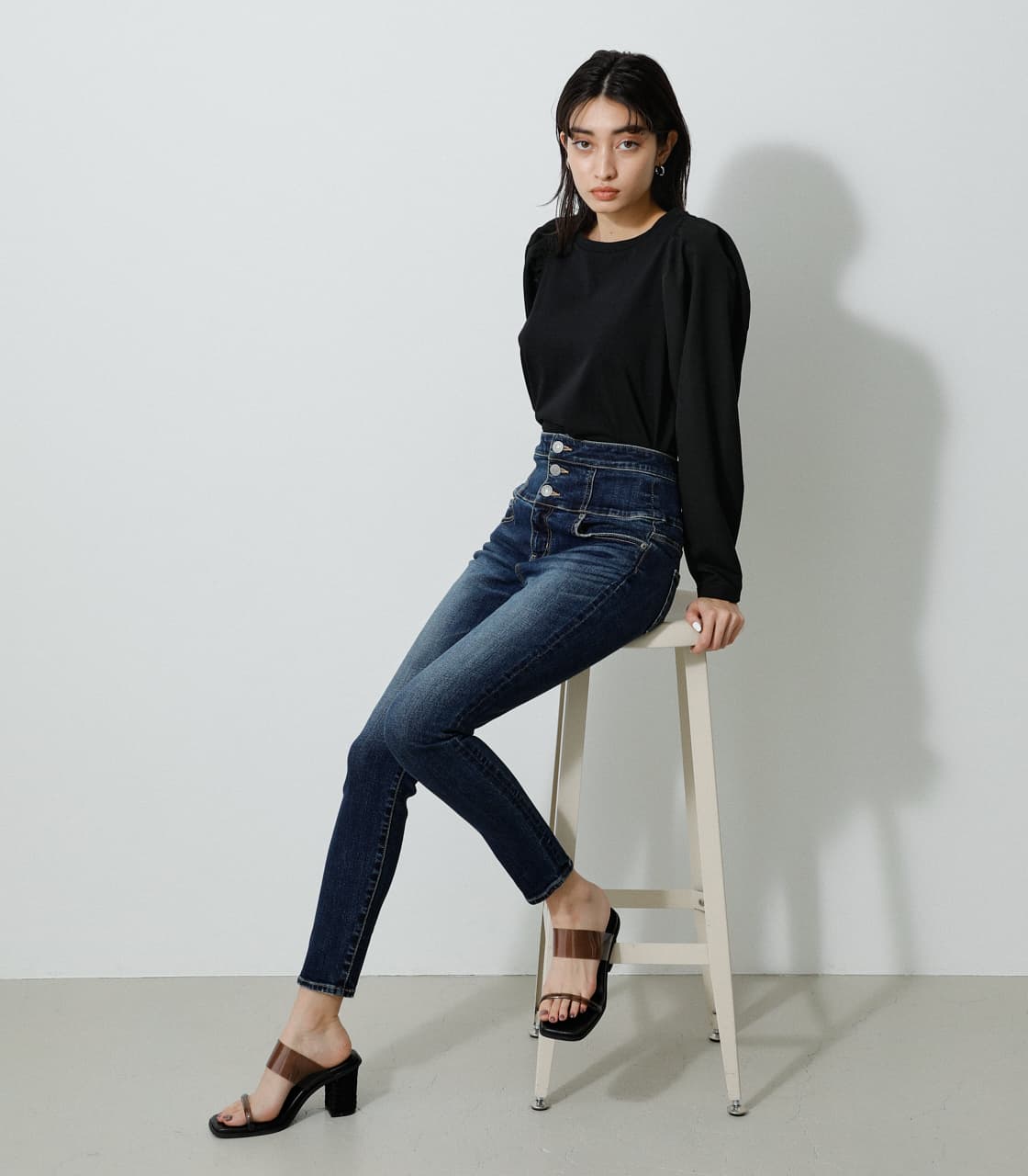 AZUL BY MOUSSY | HI-WAIST BUTTON DENIM SKINNY2 (スキニー ) |SHEL 