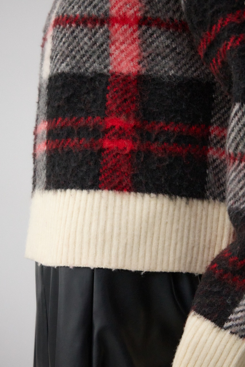 ビッグチェックニット 柄RED FREE