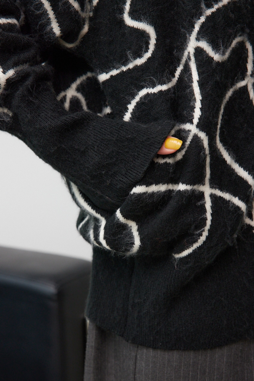 ライン柄ニットカーディガン 柄BLK FREE