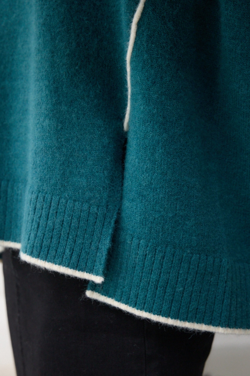 ハイネック配色ニットプルオーバー D/BLU FREE