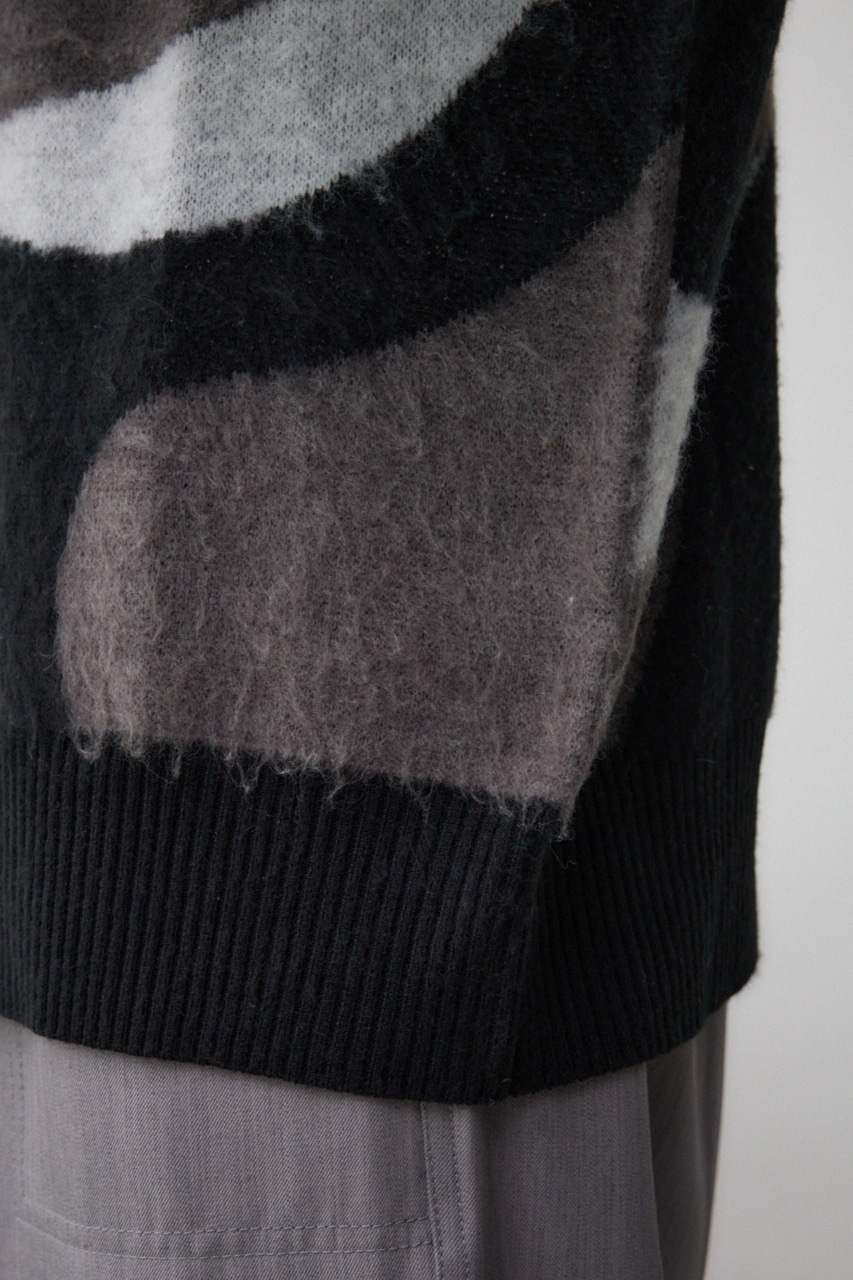 マーブルジャガードニットトップス 柄BLK FREE