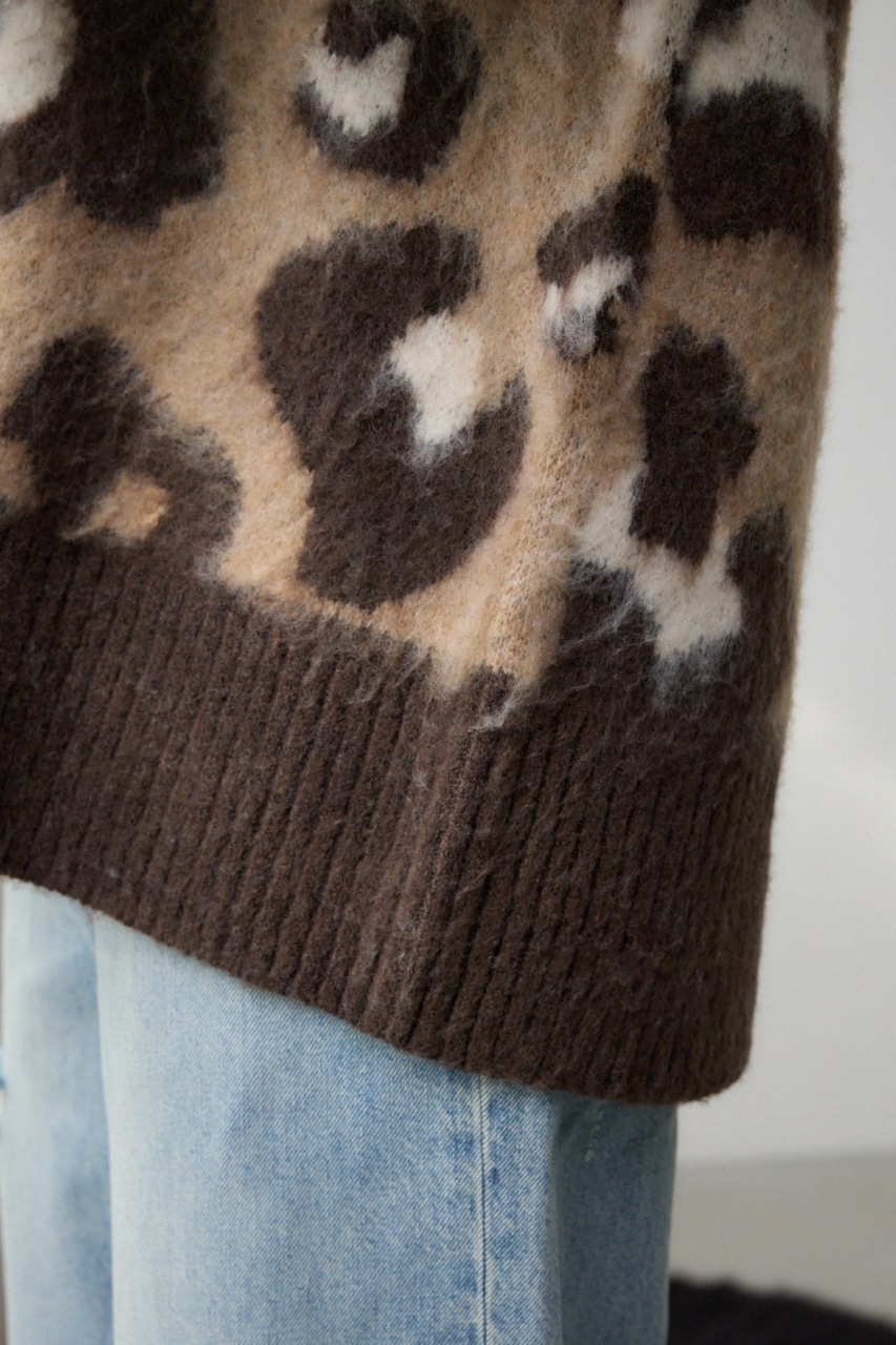 レオパードジャガードニットカーディガン 柄BEG FREE